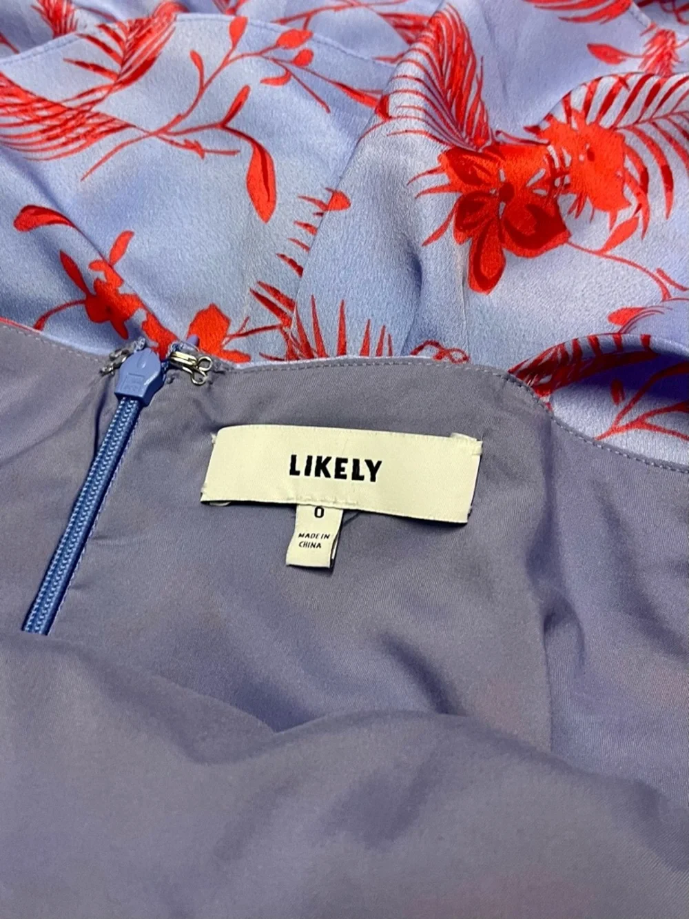 Likely Juno Lavender Tiered Ruffled Midi Dress w Bright Red Floral Design - Picture 5 of 10